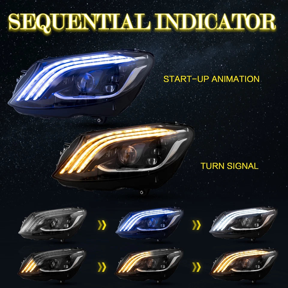LED Headlights For 2015-2020 Mercedes Benz C-Class W205 Blue DRL Set