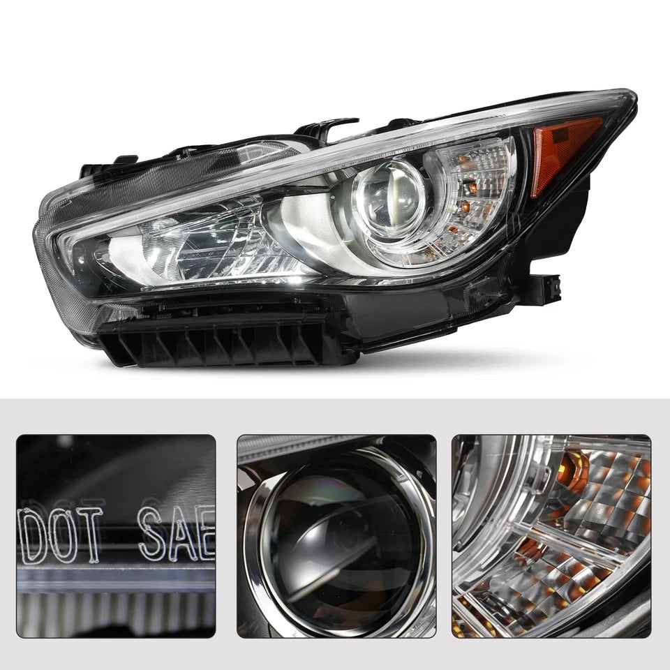 For 2014-2022 Infiniti Q50 LED Headlight w/o AFS Chrome w/LED DRL Driver Side