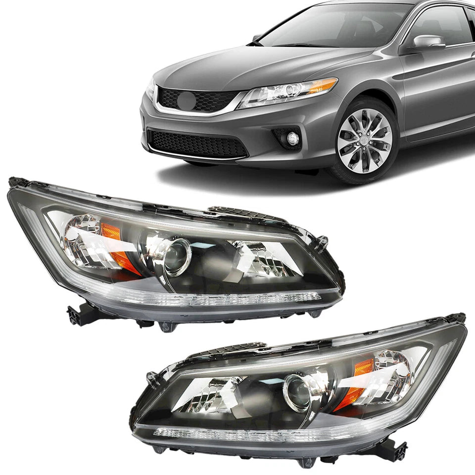 Headlight Headlamps For Honda Accord 2013-2015 Halogen w/LED DRL Right+Left Pair