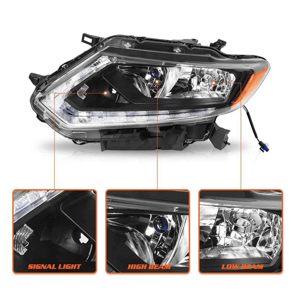 For 2014 2015 2016 Nissan Rogue Halogen Headlights Assembly Headlamps Left+Right