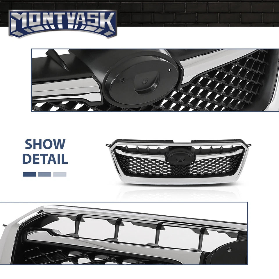 Front Bumper Upper Grille Grill w/ Chrome Trim Fit For 2012-2016 Subaru Impreza
