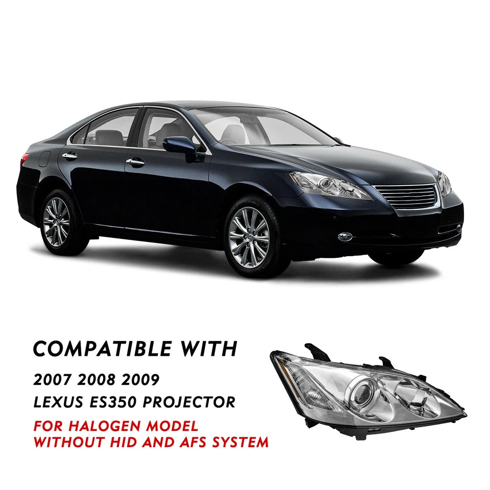 Headlights Assembly For 2007-2009 Lexus ES350 Chrome Amber Halogen W/O HID Pairs