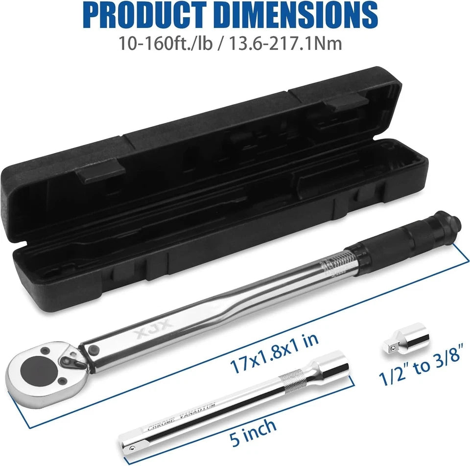 Durable 1/2-Inch Torque Wrench Set with Calibration Certificate and Accessories