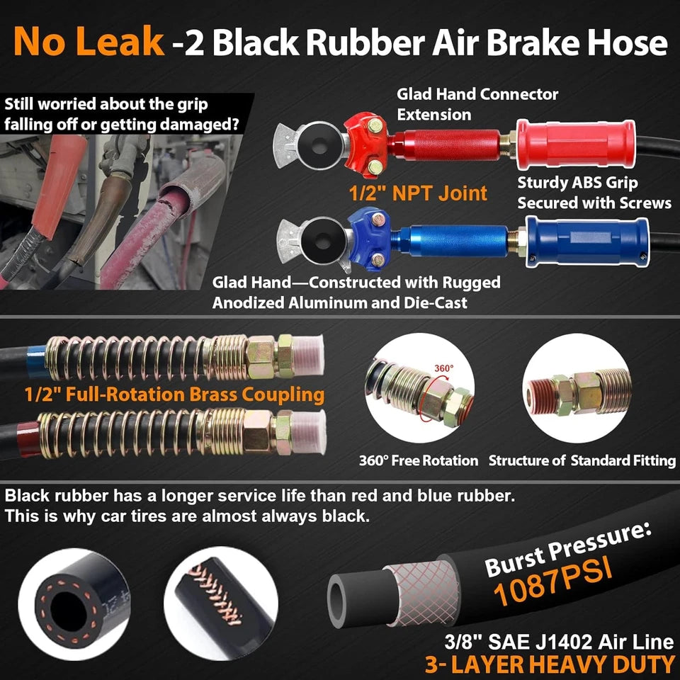 12FT Semi Truck Air Lines Kit 3 in 1 Wrap 7 Way