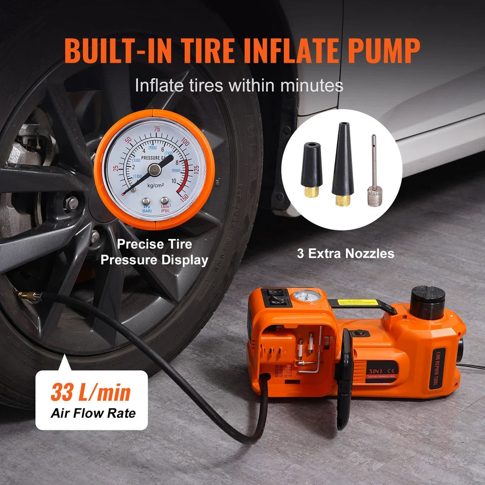Electric Car Jack w/Tire Inflator Pump 5 Ton 12V Hydraulic Car Floor Jack Kit