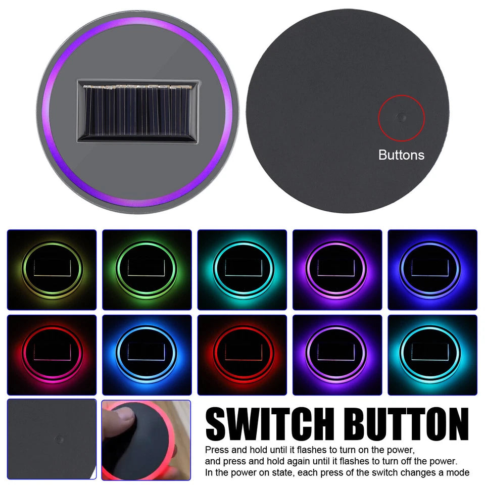 2pcs LED Solar Cup Pad Car Light Cover Interior Decoration Car Light Accessories