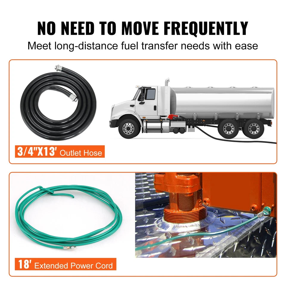 Fuel Transfer Pump Gasoline Pump 16GPM 12V with Hose & Nozzle for Diesel