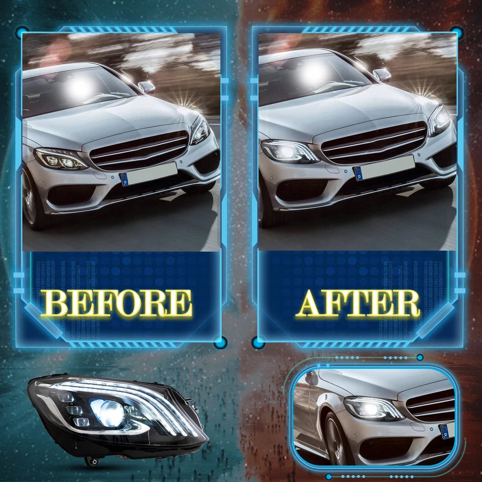 LED Headlights For 2015-2020 Mercedes Benz C-Class W205 Blue DRL Set