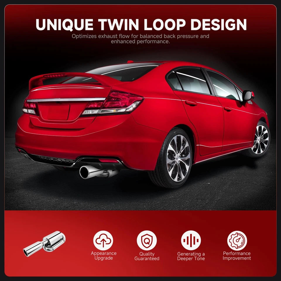 JDM Twin Loop Exhaust Muffler 2.5" Inlet 4.0" Tip Chrome For Honda Accord Sport