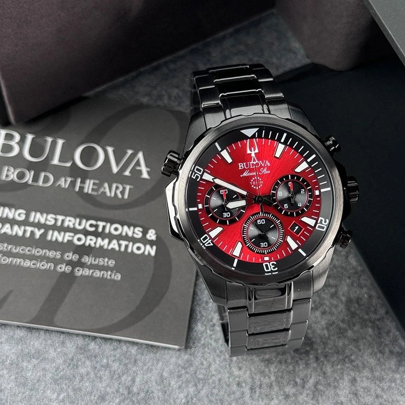 Bulova Marine Star 98B350 Men's Chronograph 43mm Red Dial Quartz Watch