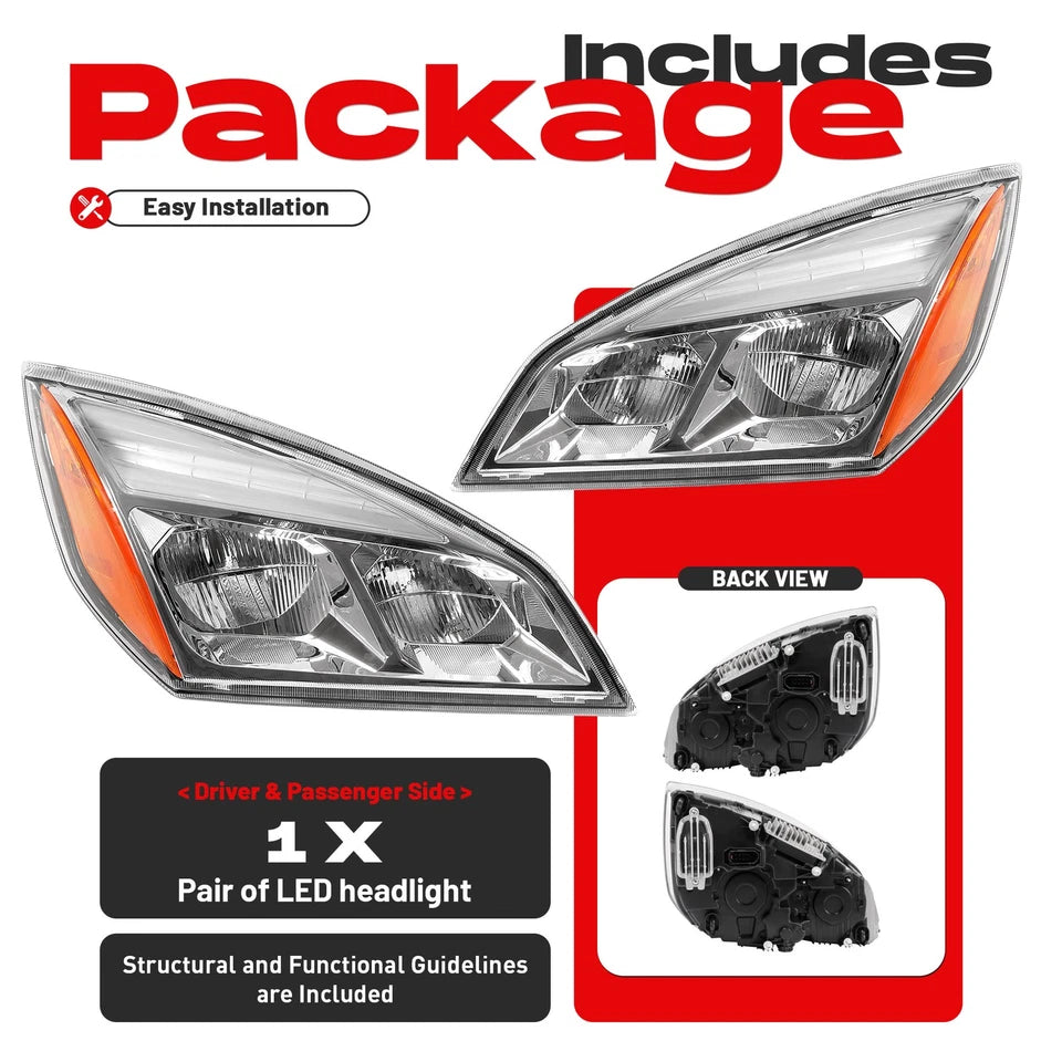 For Freightliner Cascadia 2018-2025 2022 23 Full LED Chrome Headlights Headlamps