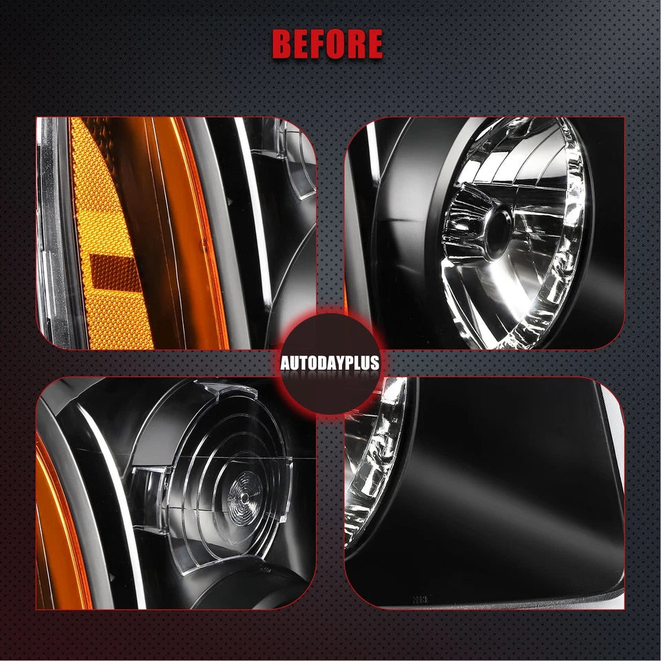 Headlight Assembly Pair For GMC Yukon XL 1500 2500 2007-2014 Black Housing