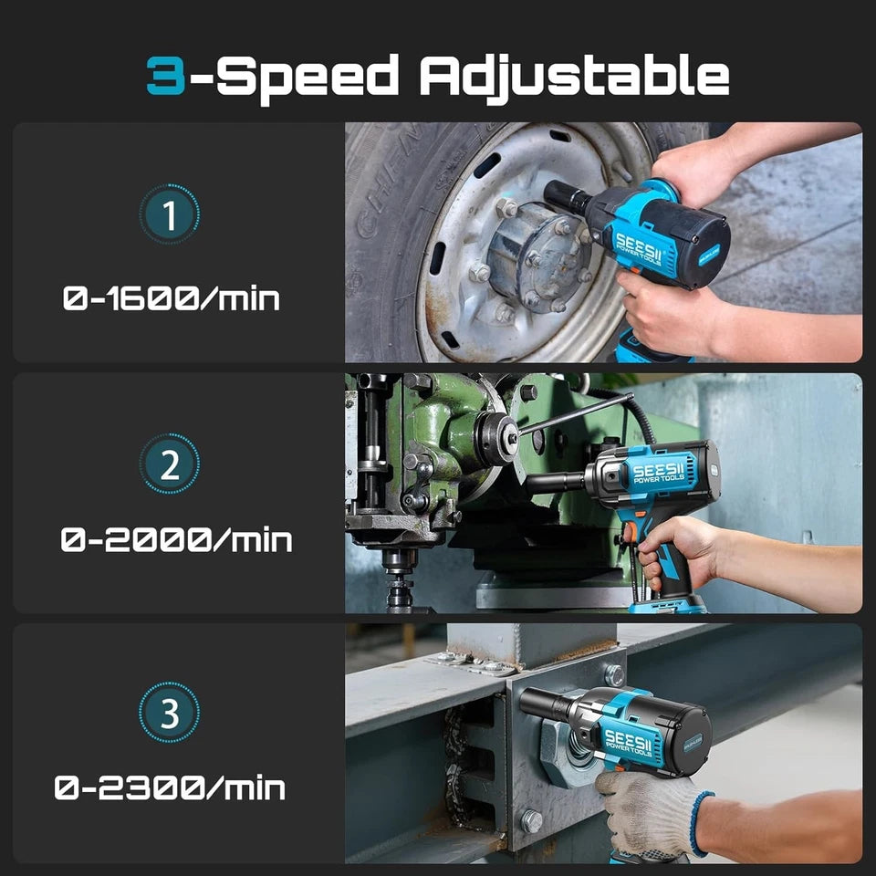 Seesii Auxiliary Handle Cordless Impact Wrench 1600 N·m 1/2 in Brushless Driver