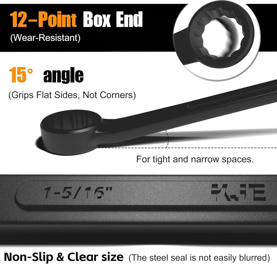 10-Piece SAE Black-Oxide Jumbo Combination Wrench Set, Open-End Large Wrench
