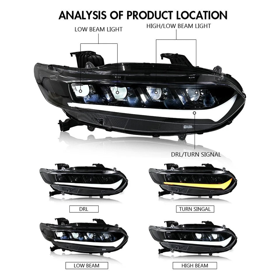 For 2018-2022 Honda Accord Sedan LED DRL Headlights Headlamps Sequential Pair