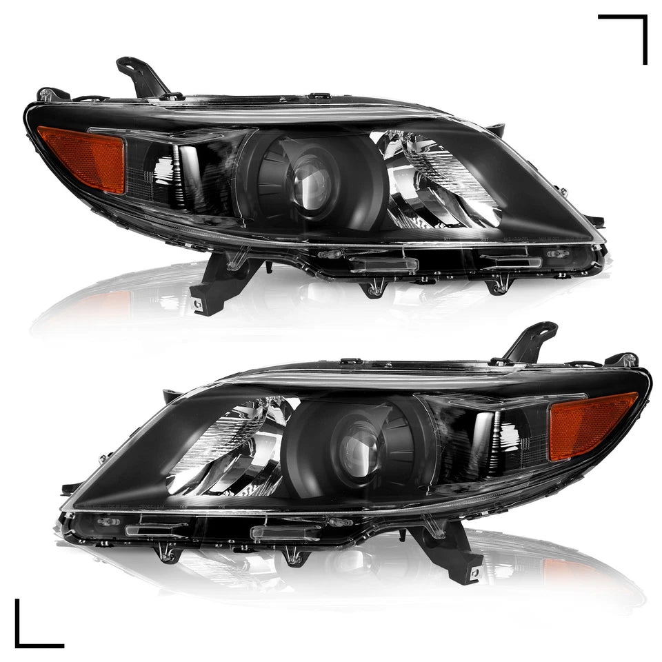 For 2011-2020 Toyota Sienna Halogen Projector Black Amber Headlights Lamps Pair