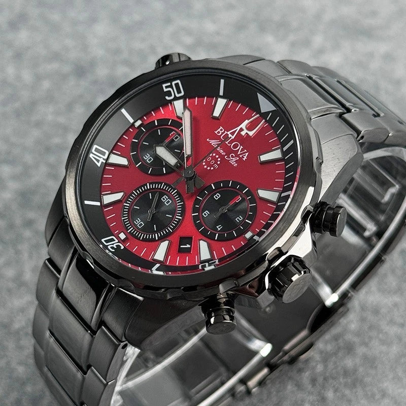 Bulova Marine Star 98B350 Men's Chronograph 43mm Red Dial Quartz Watch