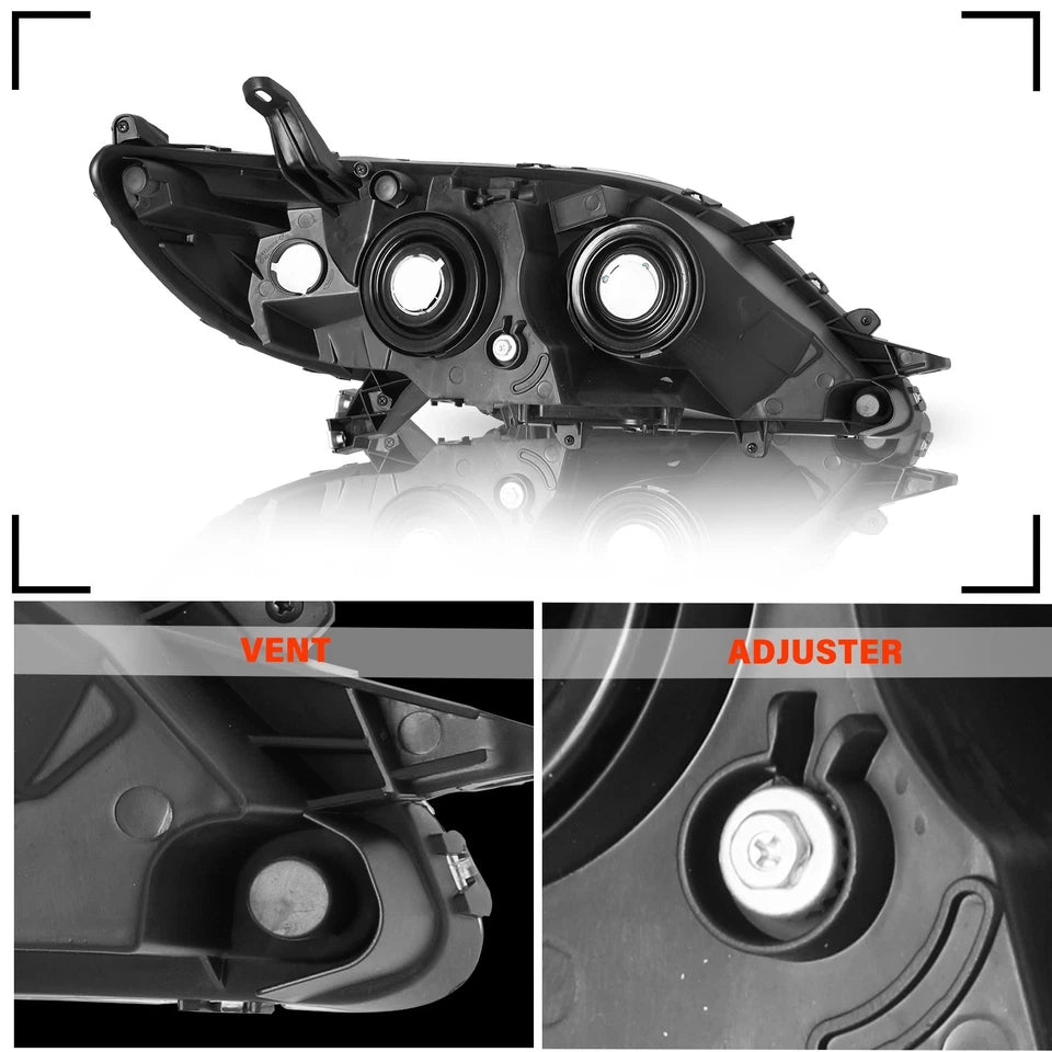 For 2011-2020 Toyota Sienna Halogen Projector Black Amber Headlights Lamps Pair