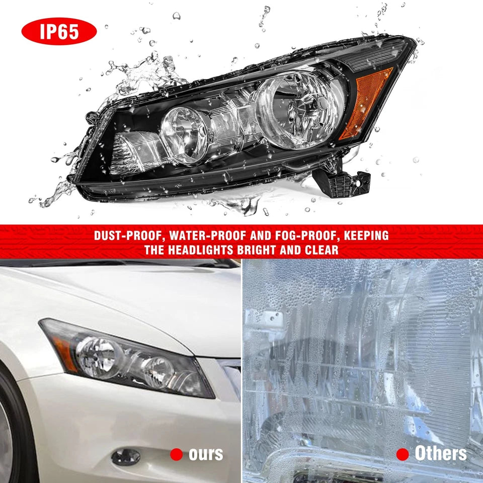 Pair Black Headlights Assembly For 2008-2012 Honda Accord 4Dr Sedan Headlamp L+R