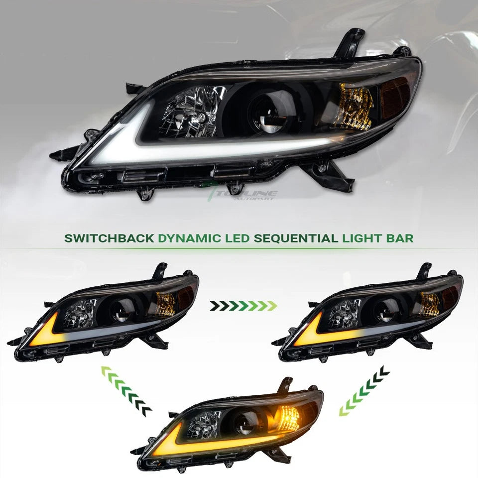 For 2011-2020 Sienna Switchback Sequential LED Projector Headlights Black