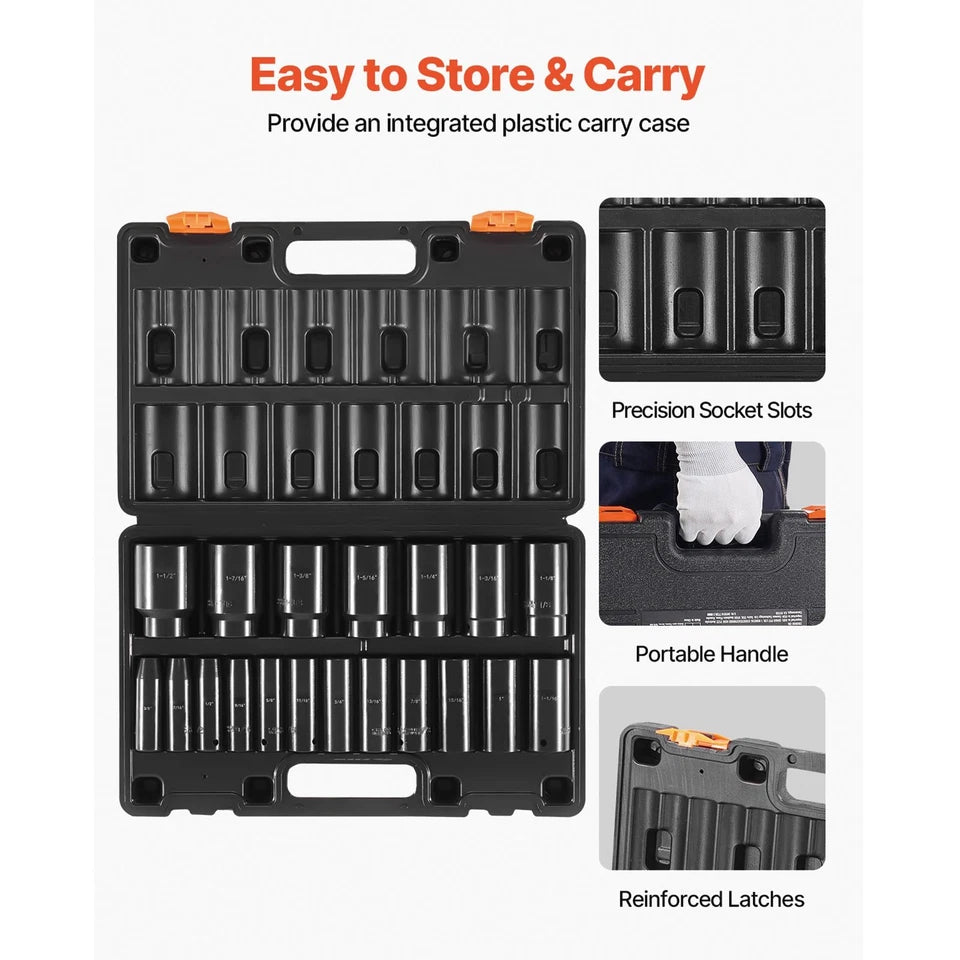 Impact Socket Set Deep 1/2 in for Trucks RVs