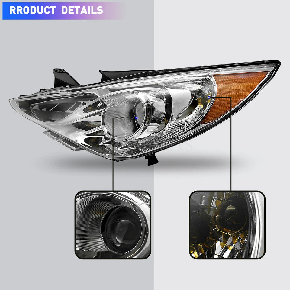For 2011 2012 2013 2014 Hyundai Sonata New Projector Headlights Chrome Housing