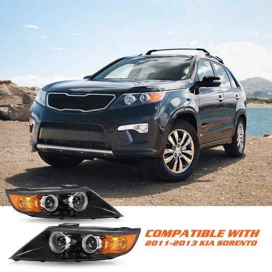 Für 2011 2012 2013 Kia Sorento Halogen Schwarz Amber L+R Paar Scheinwerfer