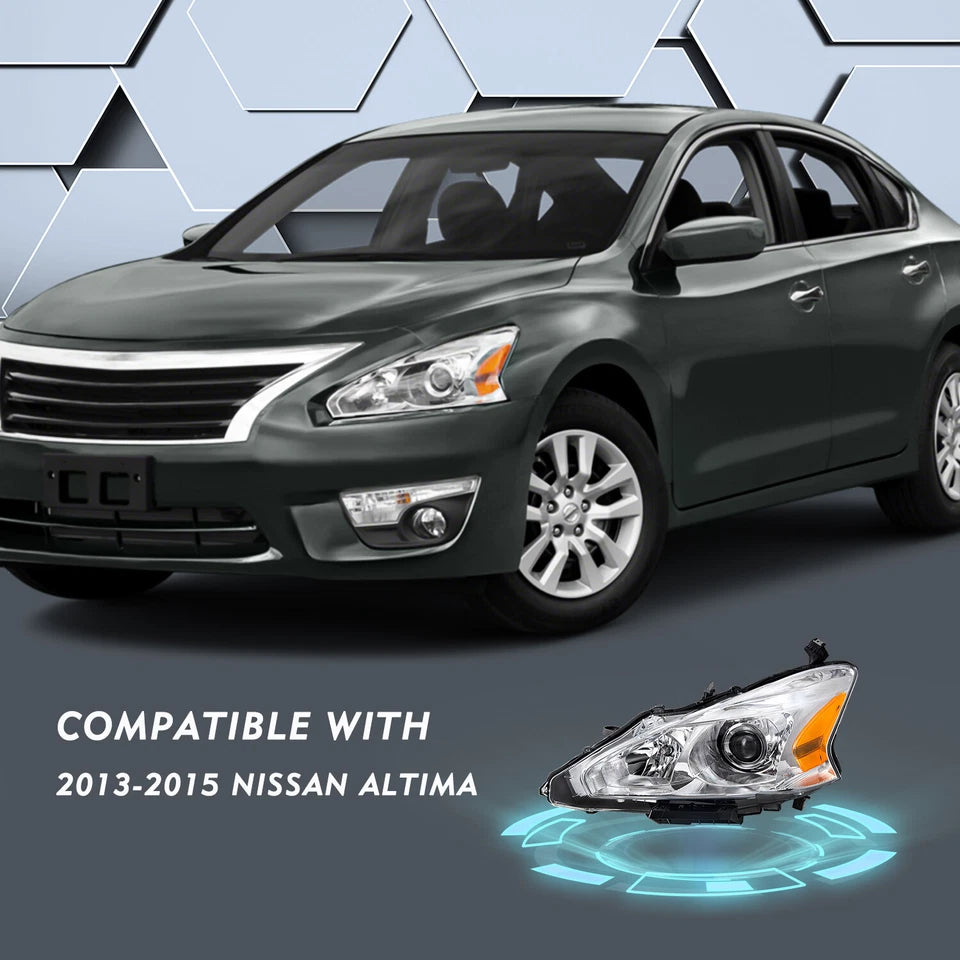 For 2013 2014 2015 Nissan Altima Sedan Chrome Headlights Amber Corner Lamps L+R