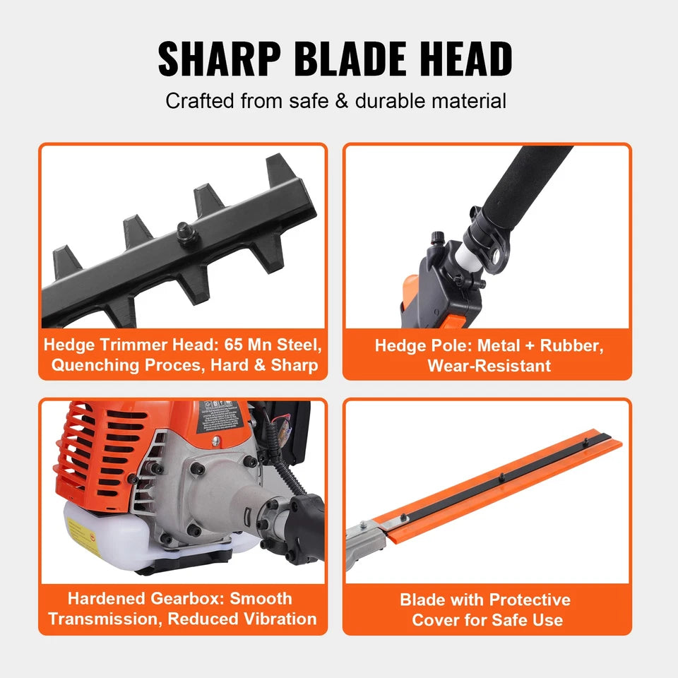 6-in-1 Multi-Functional Trimming Tools Gas Hedge Trimmer 33CC Weed Eater
