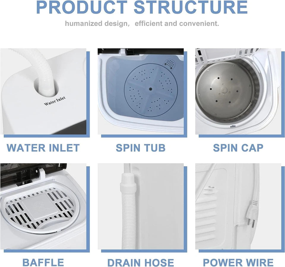 Portable Washing Machine Mini Twin Tub 13lbs Laundry Compact Washer and Dryer
