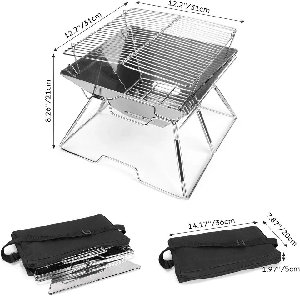 Stainless Steel Campfire Grill with Carrying Bag