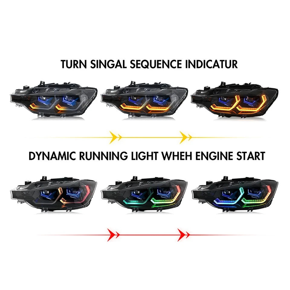 RGB LED Headlight For 2012-2015 BMW F30 3-Series Front Lamps Sequential Signal