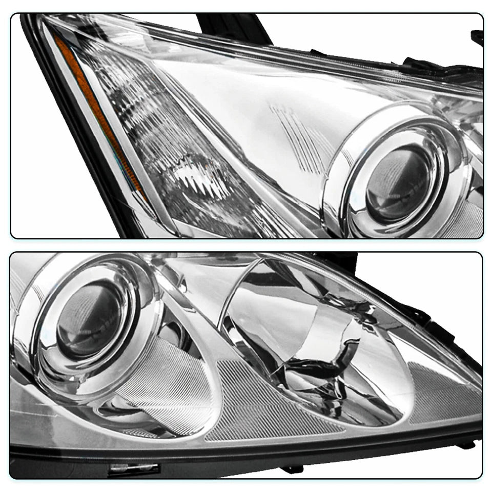 Headlights Assembly For 2007-2009 Lexus ES350 Chrome Amber Halogen W/O HID Pairs