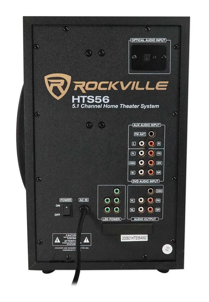 Rockville HTS56 1000w 5.1 Channel Home Theater System/Bluetooth/USB+8" Subwoofer