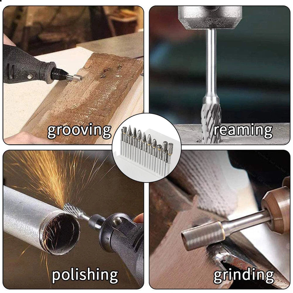 20Pcs Tungsten Carbide Steel Rotary Burr Die Grinder Bit 1/8in Shank Carving Set