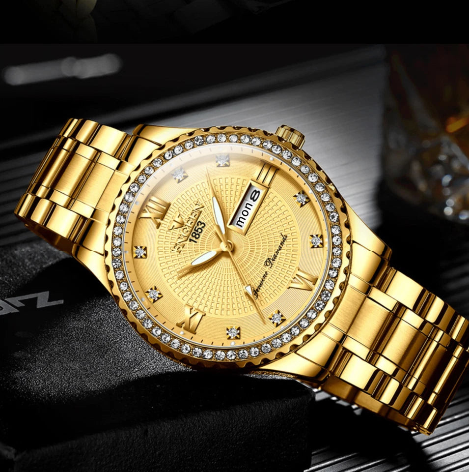 Waterproof Gold Men's Watch Classic Stainless Steel Quartz Analog Business