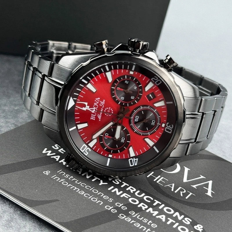Bulova Marine Star 98B350 Men's Chronograph 43mm Red Dial Quartz Watch
