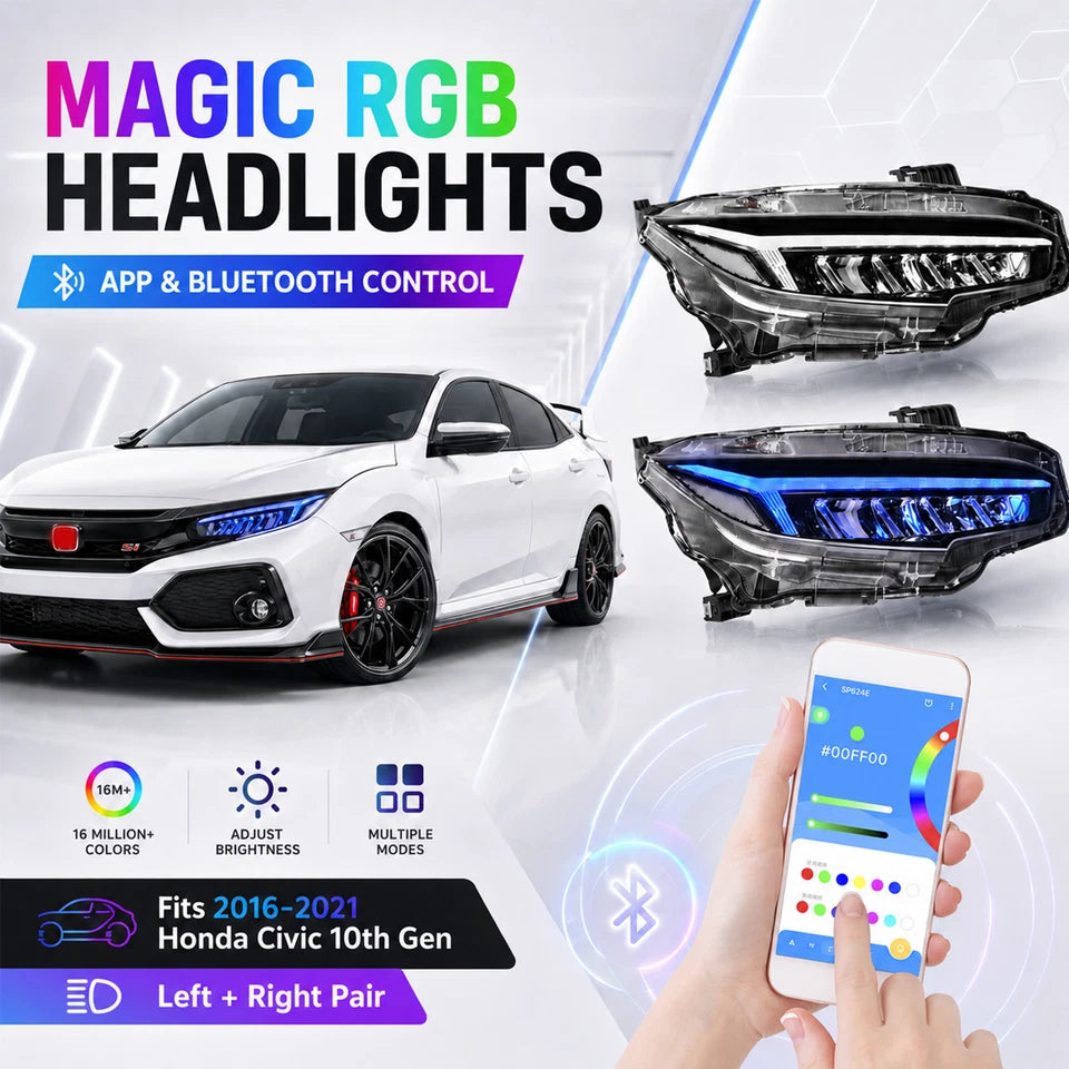 Sequential RGB LED Headlights For 2016-21 Honda Civic Sedan/Coupe/Hatchback,pair