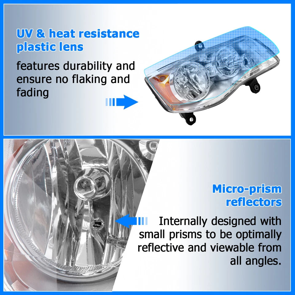 2Pcs Headlight For 2008-2016 Chrysler Town&Country 2011-2020 Dodge Grand Caravan