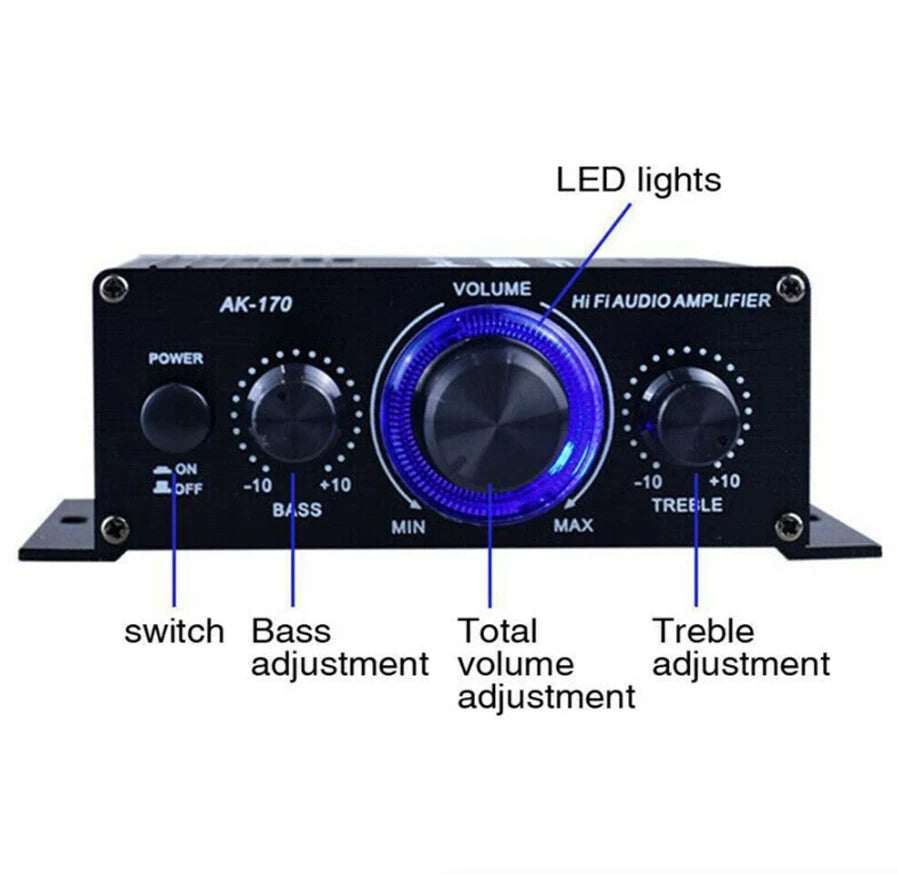 400W 12V 2 Channel Powerful Stereo Audio Power Amplifier HiFi Bass Amp Car Home