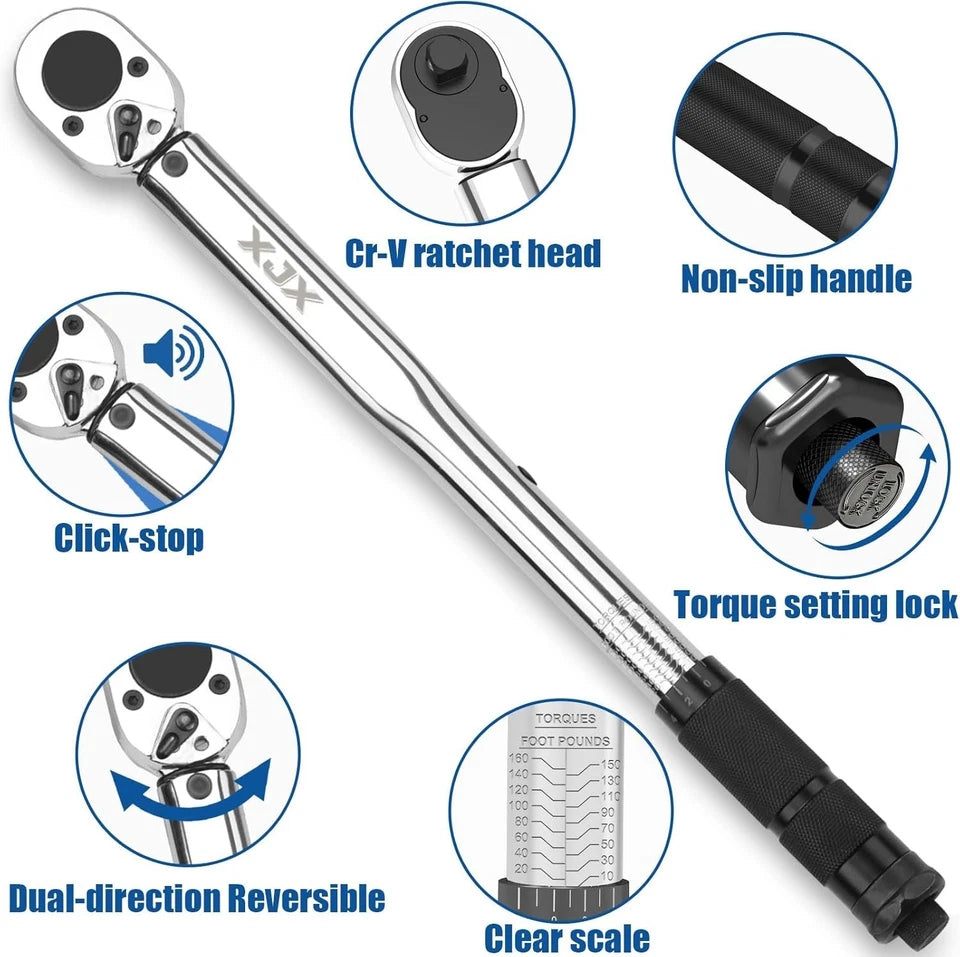 Durable 1/2-Inch Torque Wrench Set with Calibration Certificate and Accessories