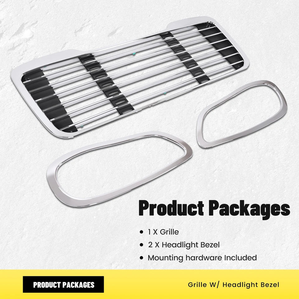 For Freightliner M2 106 112 2002-2022 Chrome Front Grille w/ Headlight Bezel Set