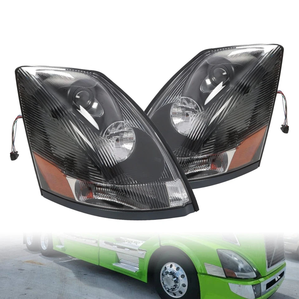 Halogen Headlight Set Pair For Volvo VNL 2004-2017 Semi Truck Black Projector
