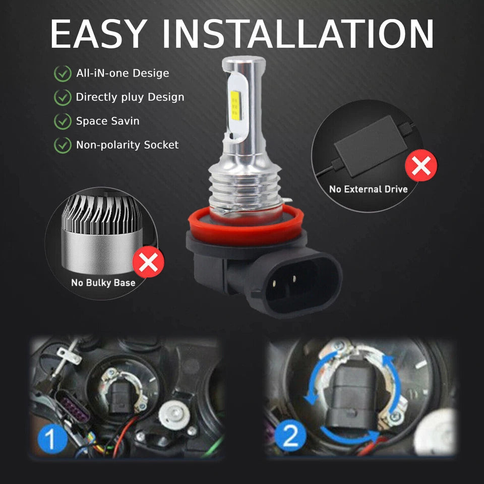 H11 9005 LED Headlight KIT Combo Bulbs 10000K High&Low Beam Super Bright White