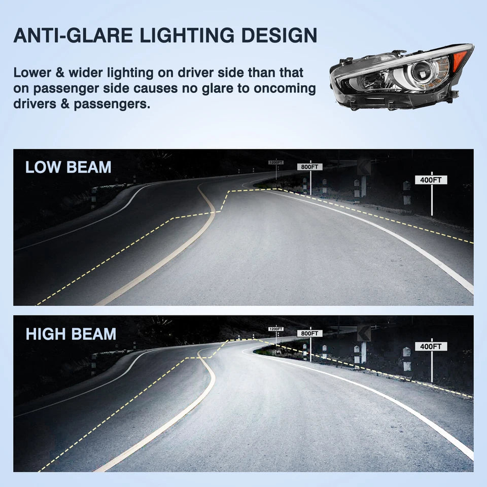 For 2014-2022 Infiniti Q50 w/o AFS LED DRL Projector Headlight Assembly Lamp L+R