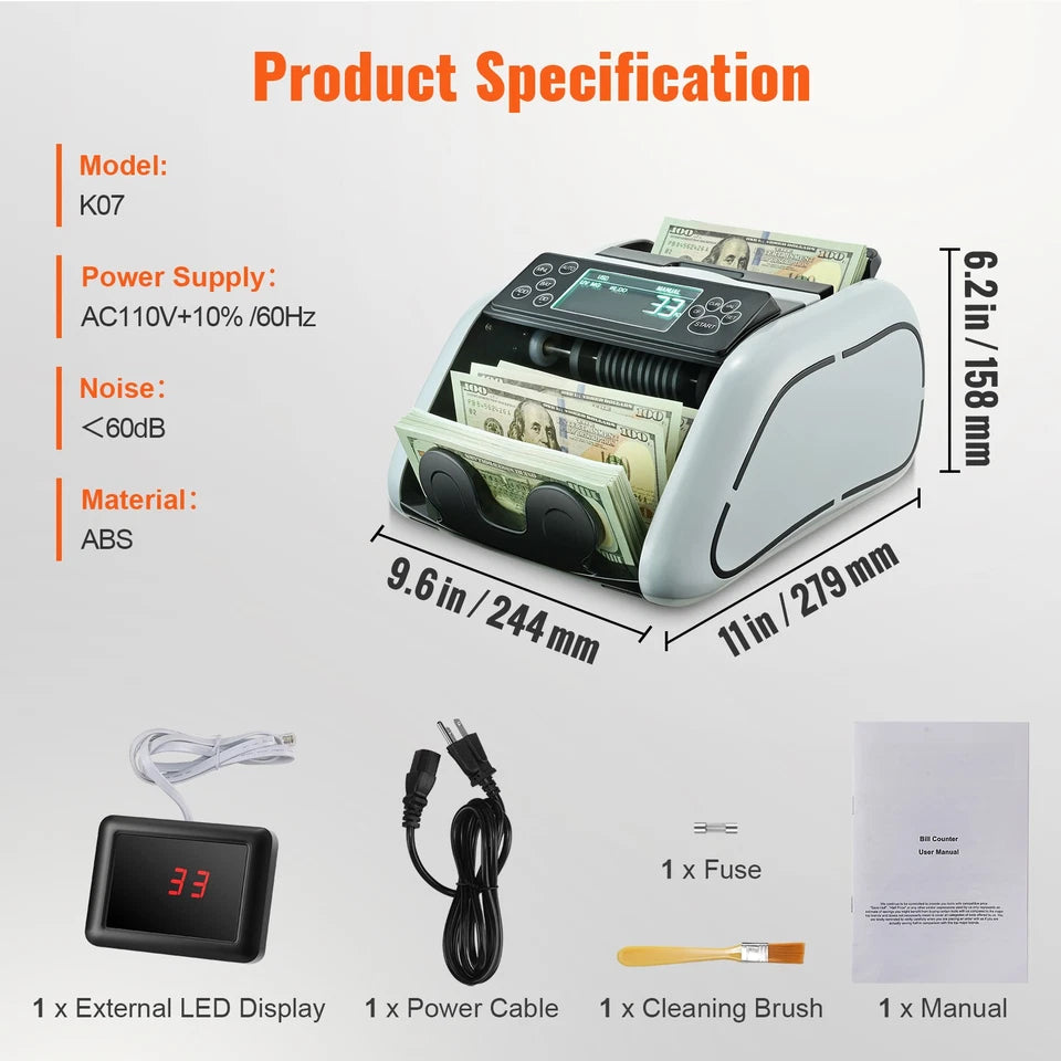 Money Counter Machine Bill Counter with UV MG IR DD Counterfeit Detection