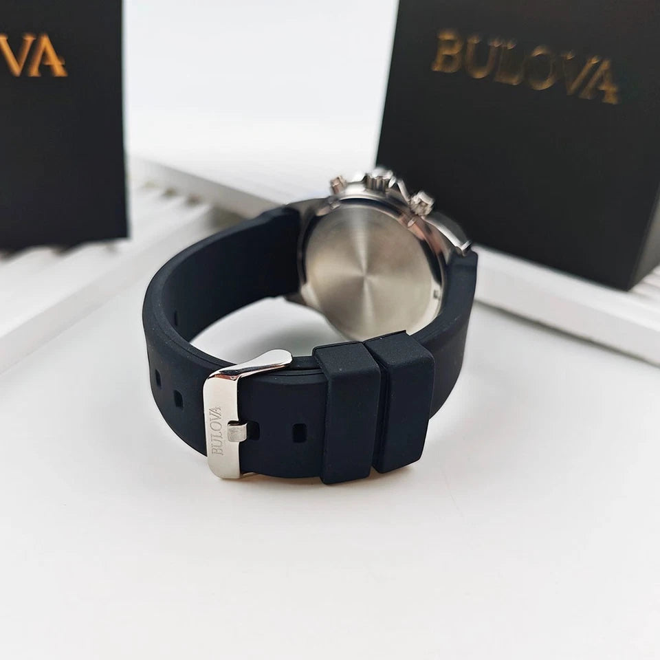 Bulova Marine Star 98B258 Blue Dial Black Rubber Strap Quartz Men's 44mm Watch