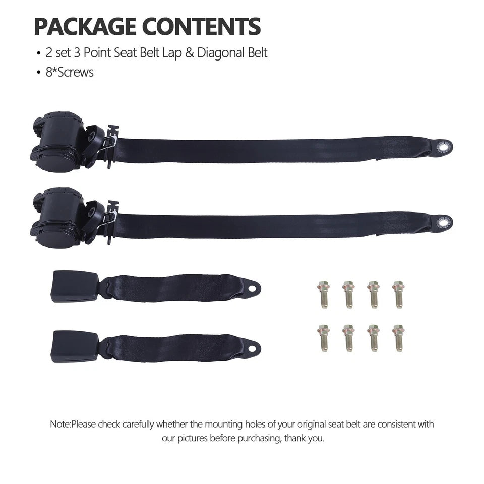 2Pack Universal Lap 3 Point Retractable Seat Belt Adjustable Car Safety Belts