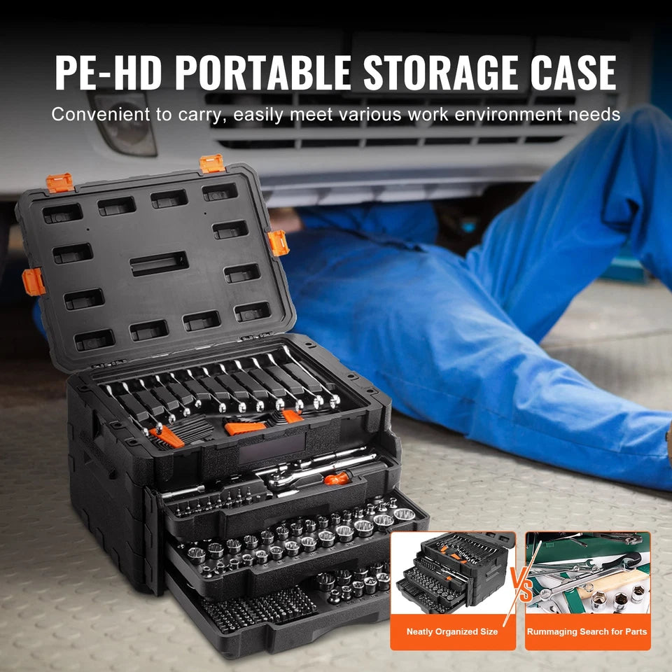 Mechanics Tool Set and Socket Set 1/4in 3/8in 1/2 in Drive Sockets 450Pcs