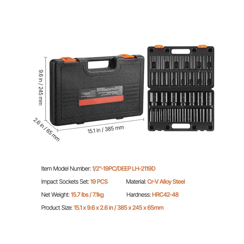 Impact Socket Set Deep 1/2 in for Trucks RVs